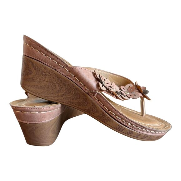 GC Shoes - G C Shoes Womens 8 M Rachel Wedge Thong Sandal Comfort Mauve Pink